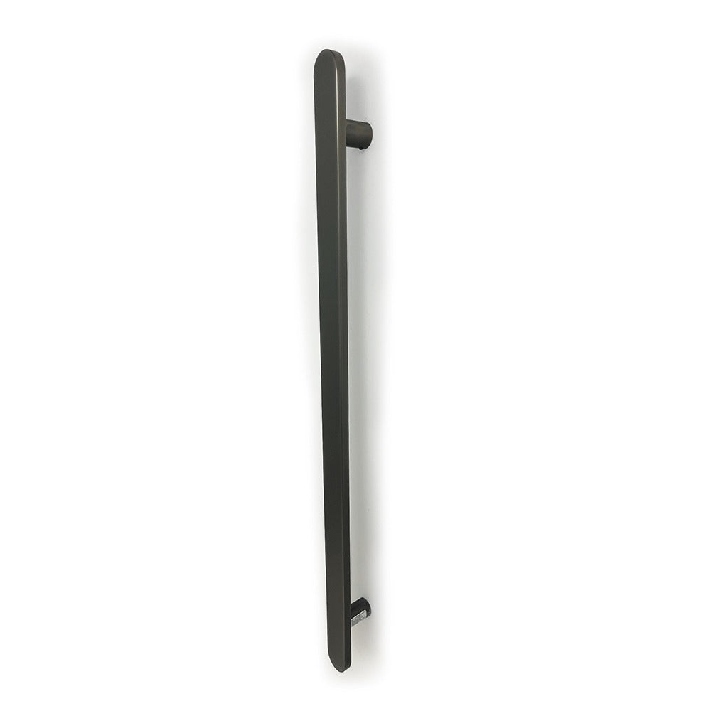RADIANT HEATING VERTICAL FLAT BAR HEATED SINGLE TOWEL RAIL GUN METAL GREY 930MM
