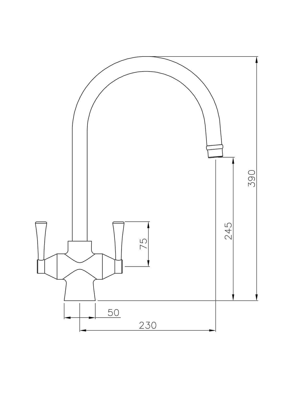 TURNER HASTINGS GOSFORD DOUBLE SINK MIXER 390MM BRUSHED BRASS
