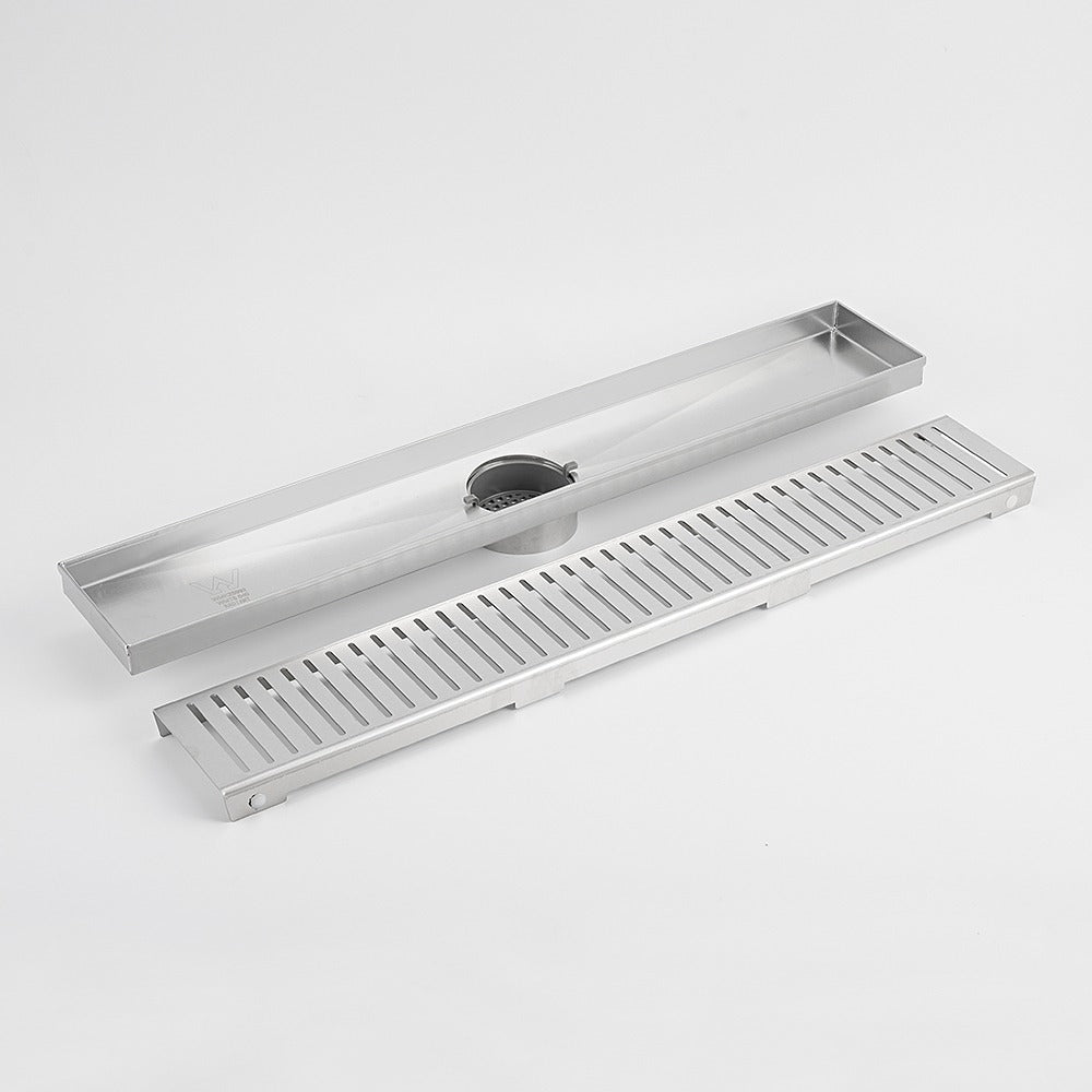 RADIANT HEATING LINEAR SLOTTED FLOOR GRATE BRUSHED SATIN (AVAILABLE IN 600MM, 700MM, 800MM AND 900MM)