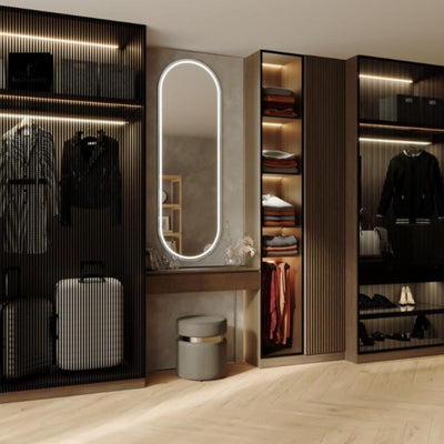 REMER GATSBY OVAL FRAMED LED MIRROR MATTE WHITE 600X1800MM