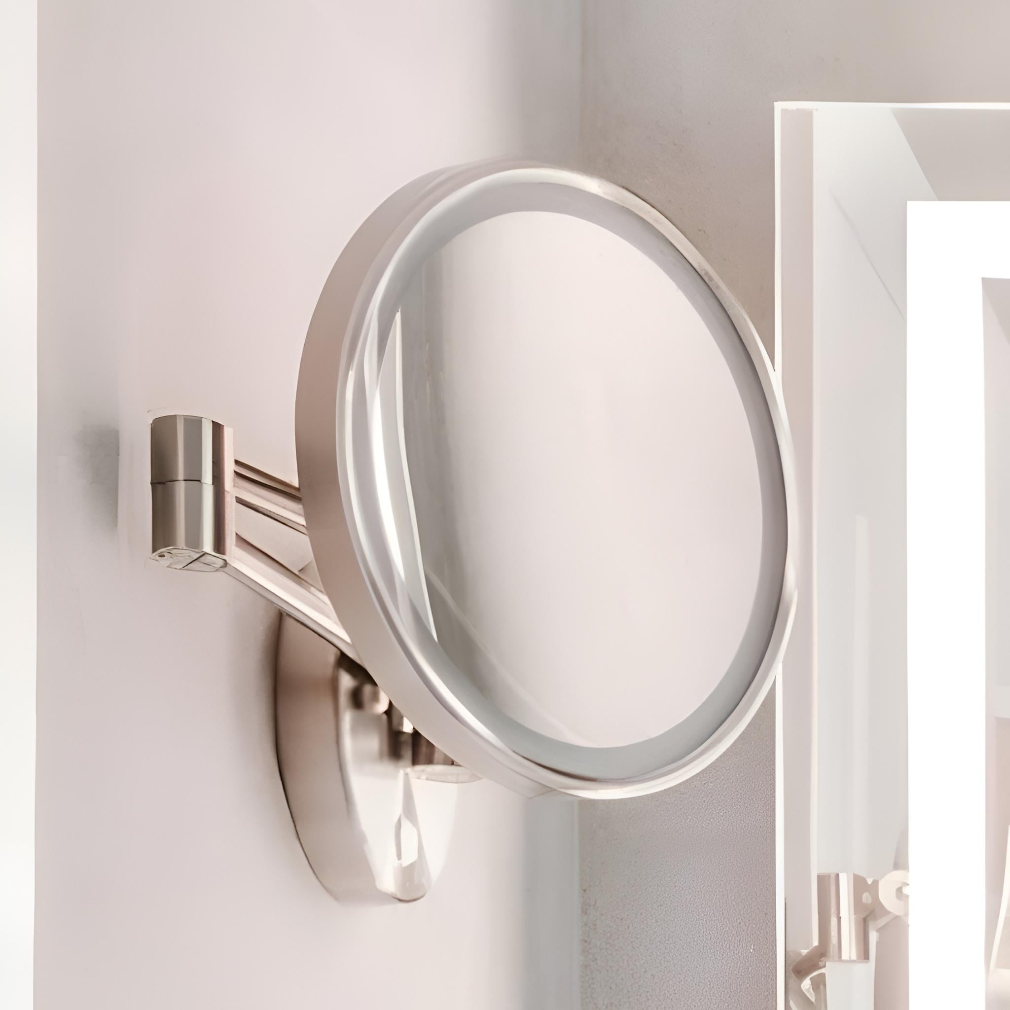 REMER ILLUSION ROUND LED MAGNIFYING MIRROR WITH ADJUSTABLE SWIVEL ARM BRUSHED NICKEL 203X203MM