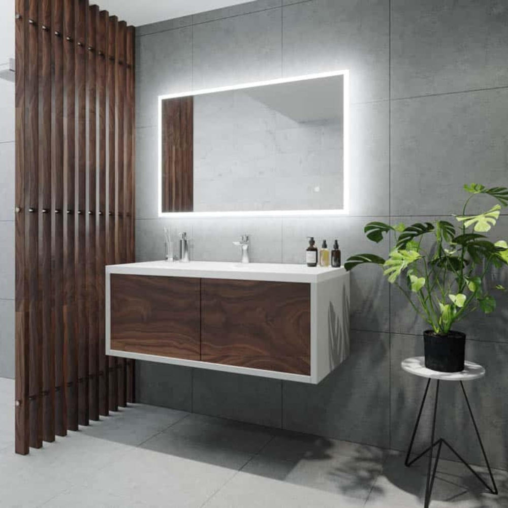 REMER KARA RECTANGLE FRAMELESS LED MIRROR W/ DEMISTER & BLUETOOTH SPEAKERS 900X600MM
