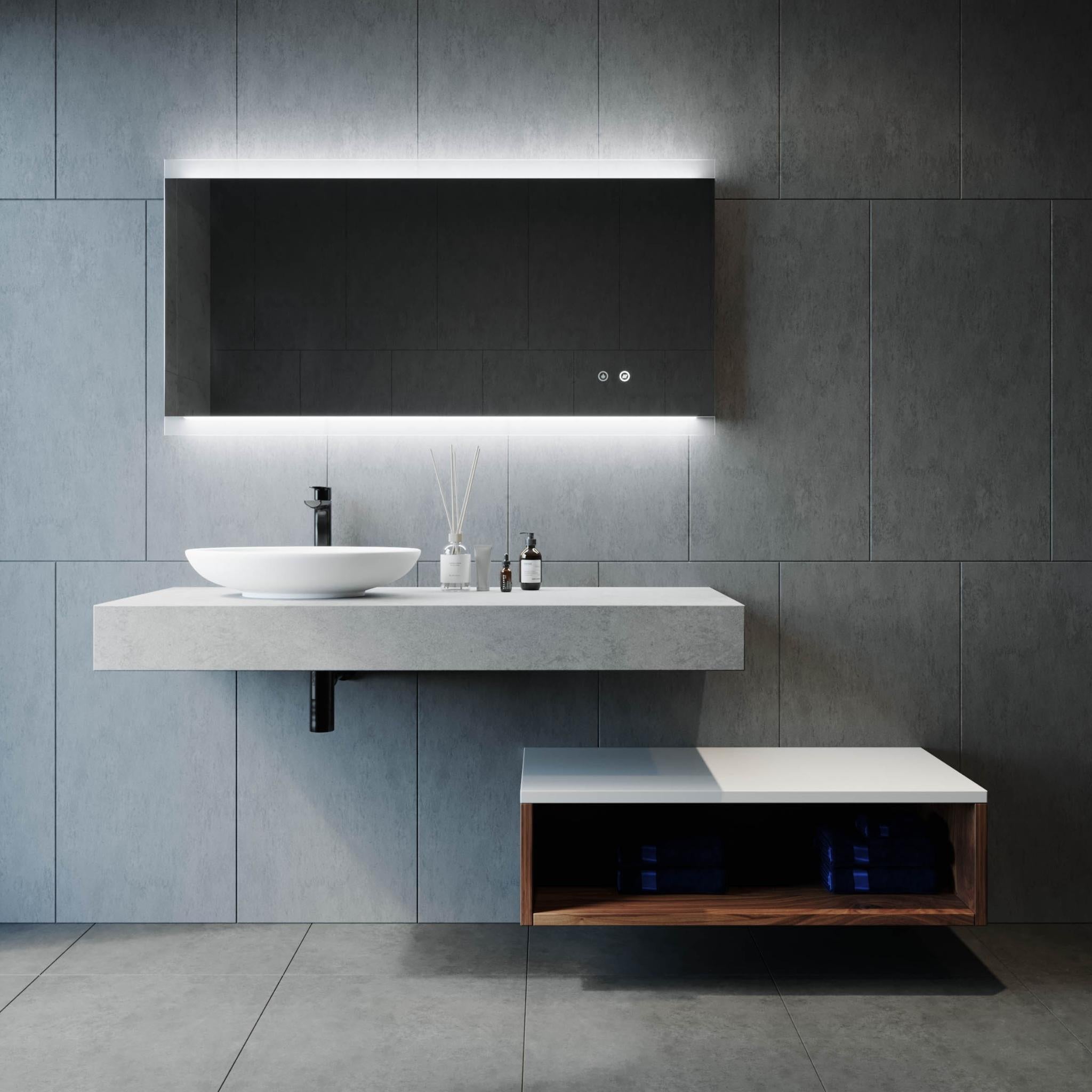 REMER MIRO RECTANGLE FRAMELESS LED MIRROR W/ DEMISTER & PORTABLE MAGNIFIER 1500X750MM