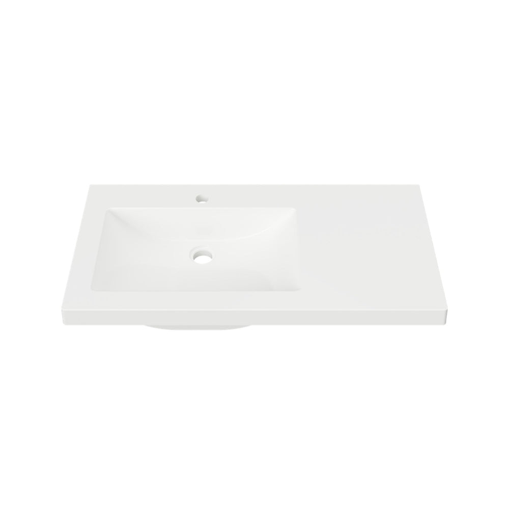 DUROCLASS MONACO MAJOR GLOSS WHITE OFFSET SINGLE BOWL UNDERMOUNT VANITY TOP (MULTIPLE SIZES AVAILABLE)