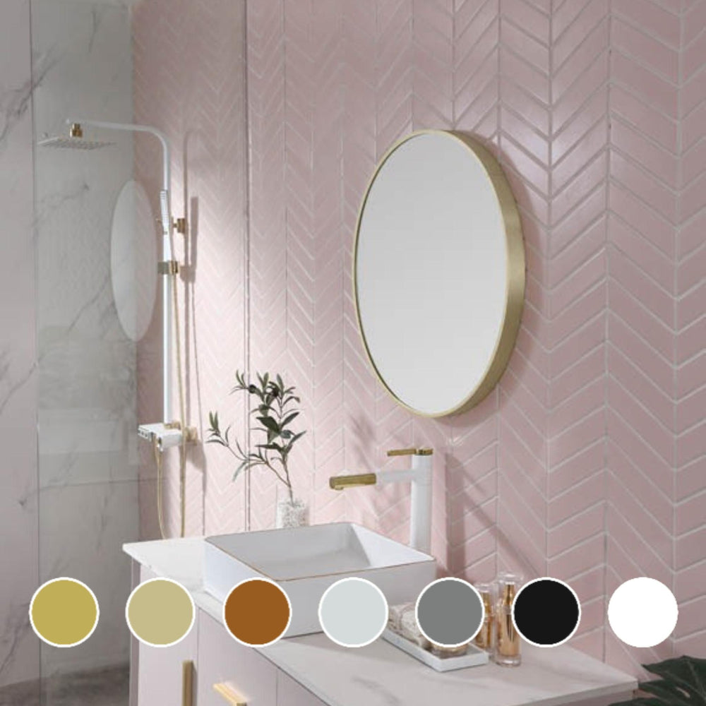 REMER MODERN ROUND FRAMED MIRROR WITH PORTABLE MAGNIFIER CUSTOM COLOURS 610X610MM