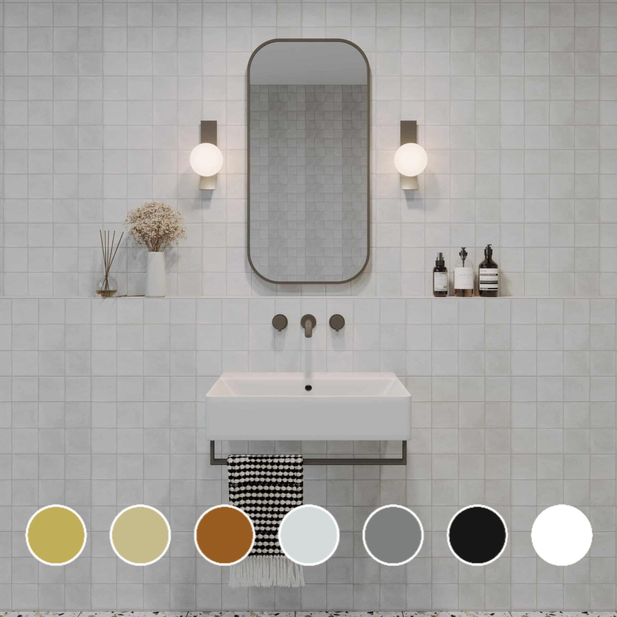 REMER MODERN CURVED RECTANGLE FRAMED MIRROR WITH PORTABLE MAGNIFIER CUSTOM COLOURS 450X900MM