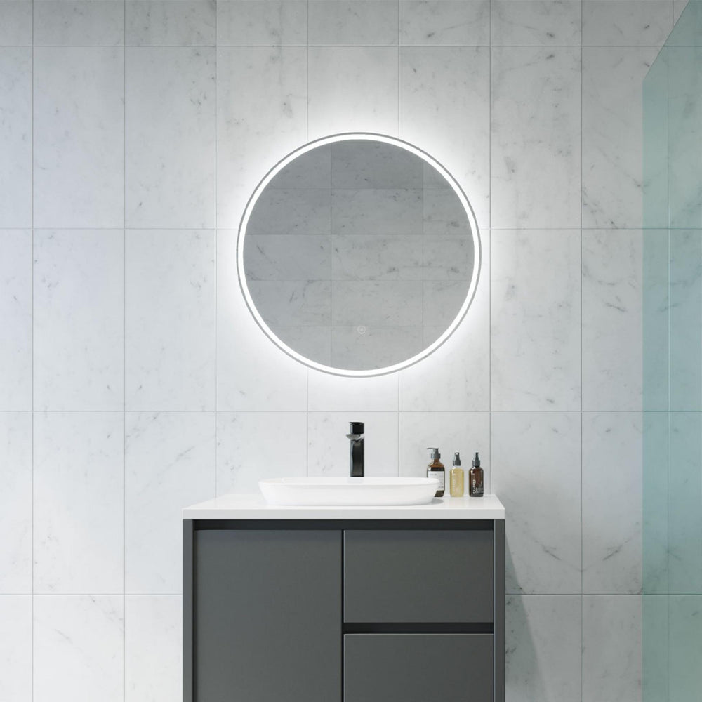 REMER SPHERE FRAMELESS LED MIRROR WITH PORTABLE MAGNIFIER 600X600MM