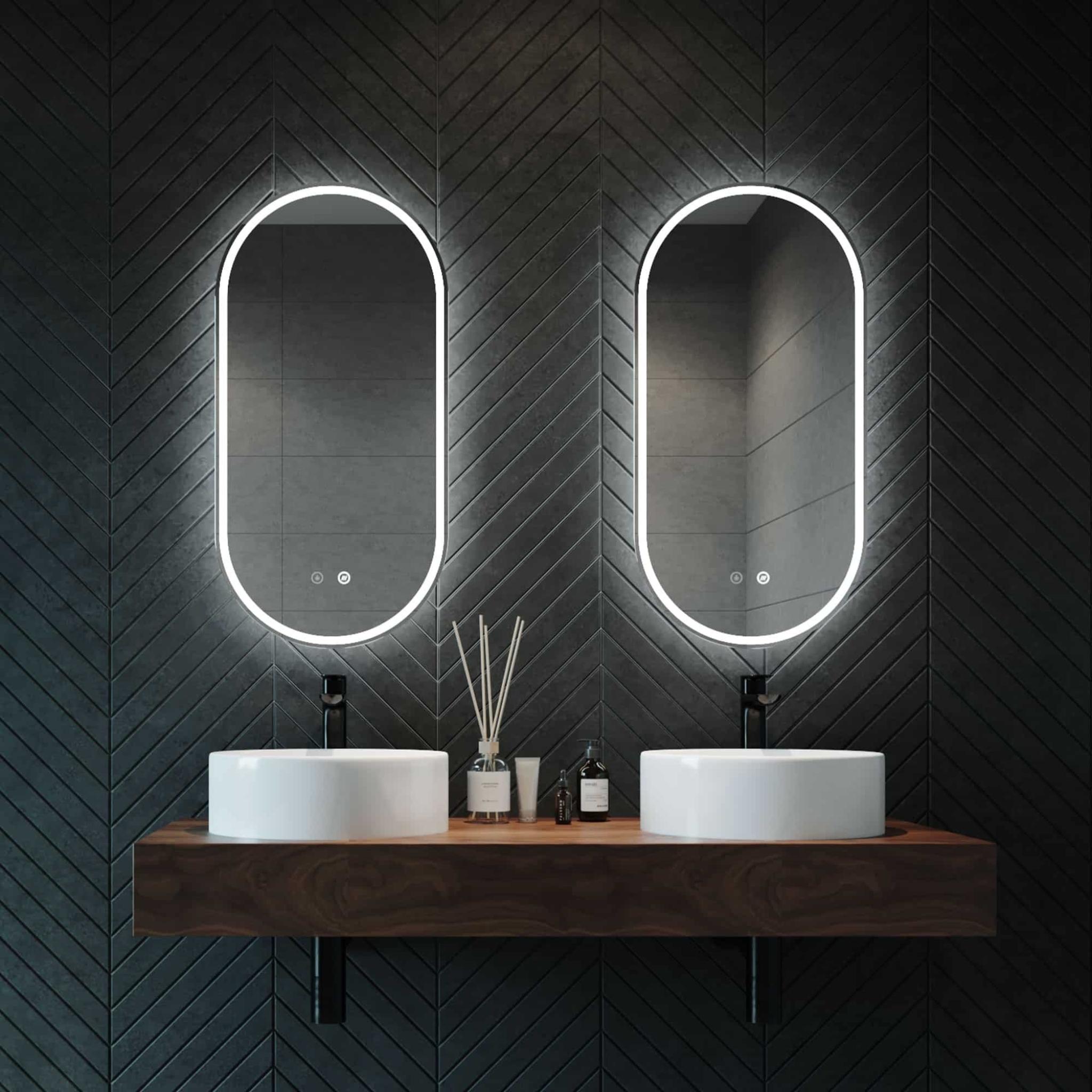 REMER GATSBY OVAL FRAMELESS LED MIRROR WITH DEMISTER 450X900MM