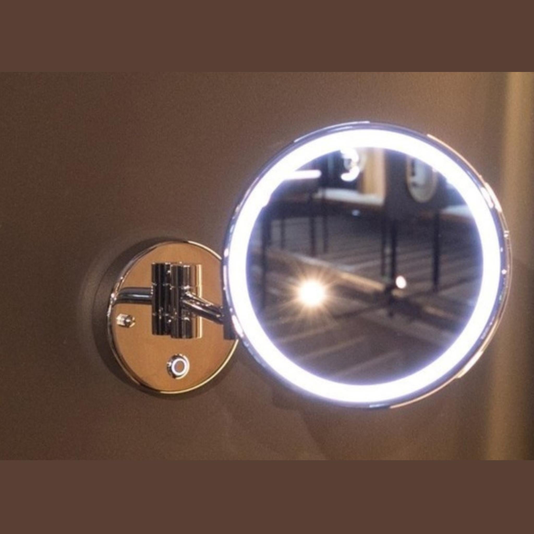 REMER ILLUSION ROUND LED MAGNIFYING MIRROR WITH ADJUSTABLE SWIVEL ARM CHROME 203X203MM