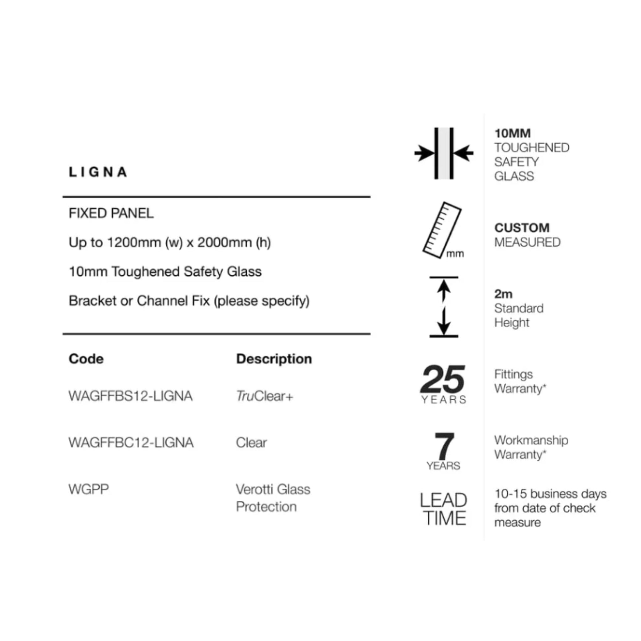 VEROTTI LIGNA FRAMELESS SHOWER SCREEN WITH DIGITAL PRINT GLASS 1200X2000MM