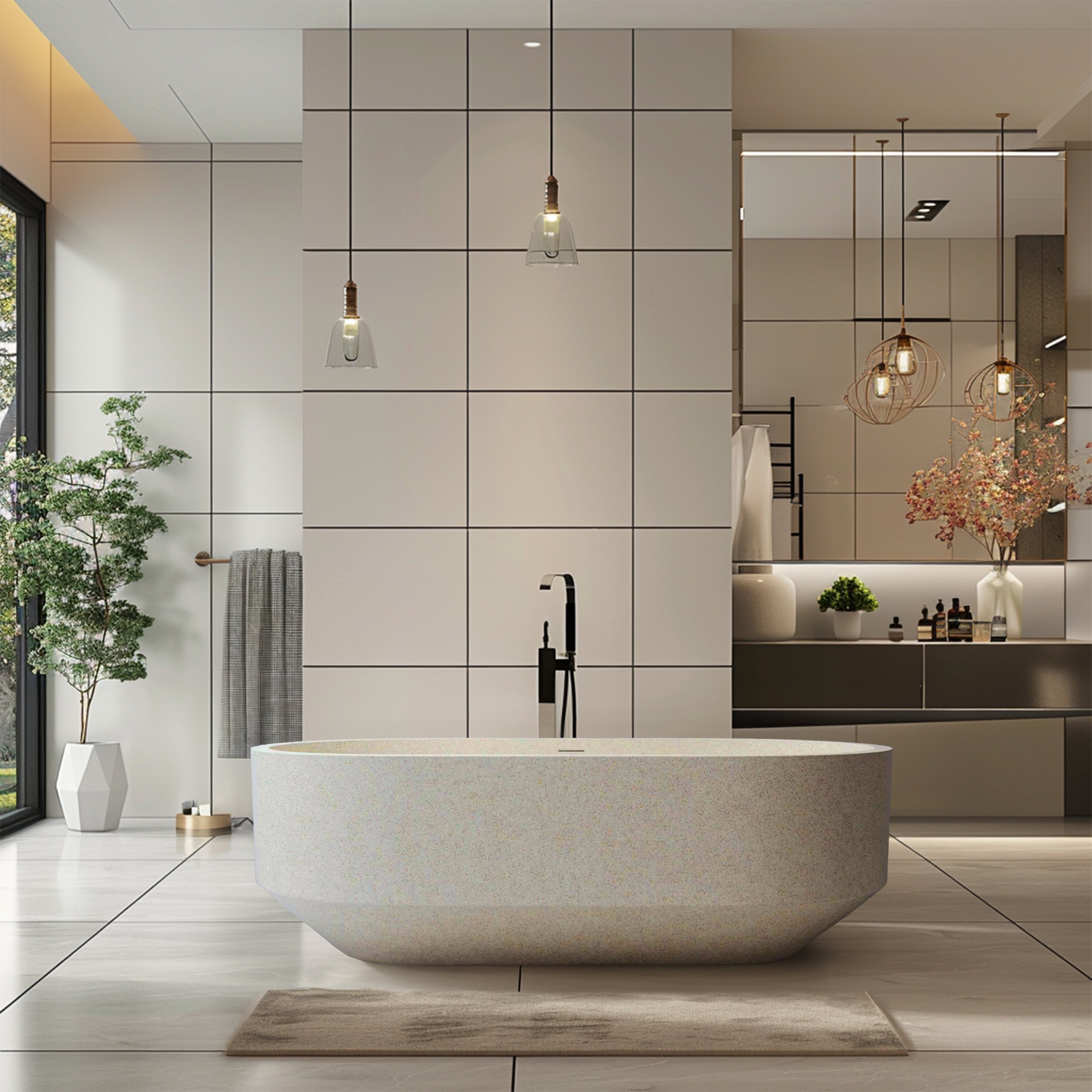 MADU EDEN FREESTANDING BATHTUB TERRAZO STONE WHITE 1700MM