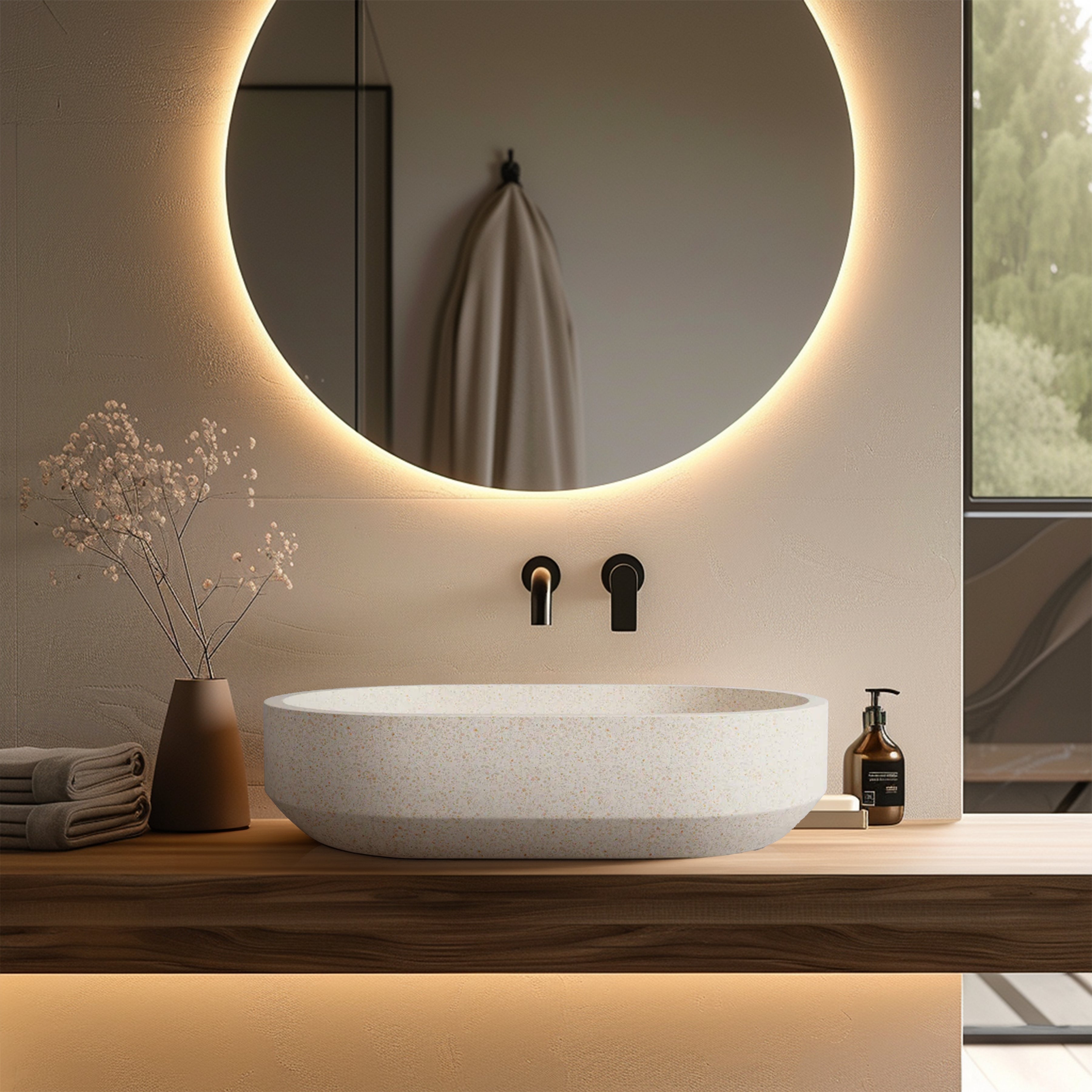 MADU EDEN OVAL ABOVE COUNTER BASIN TERRAZO STONE WHITE 575MM