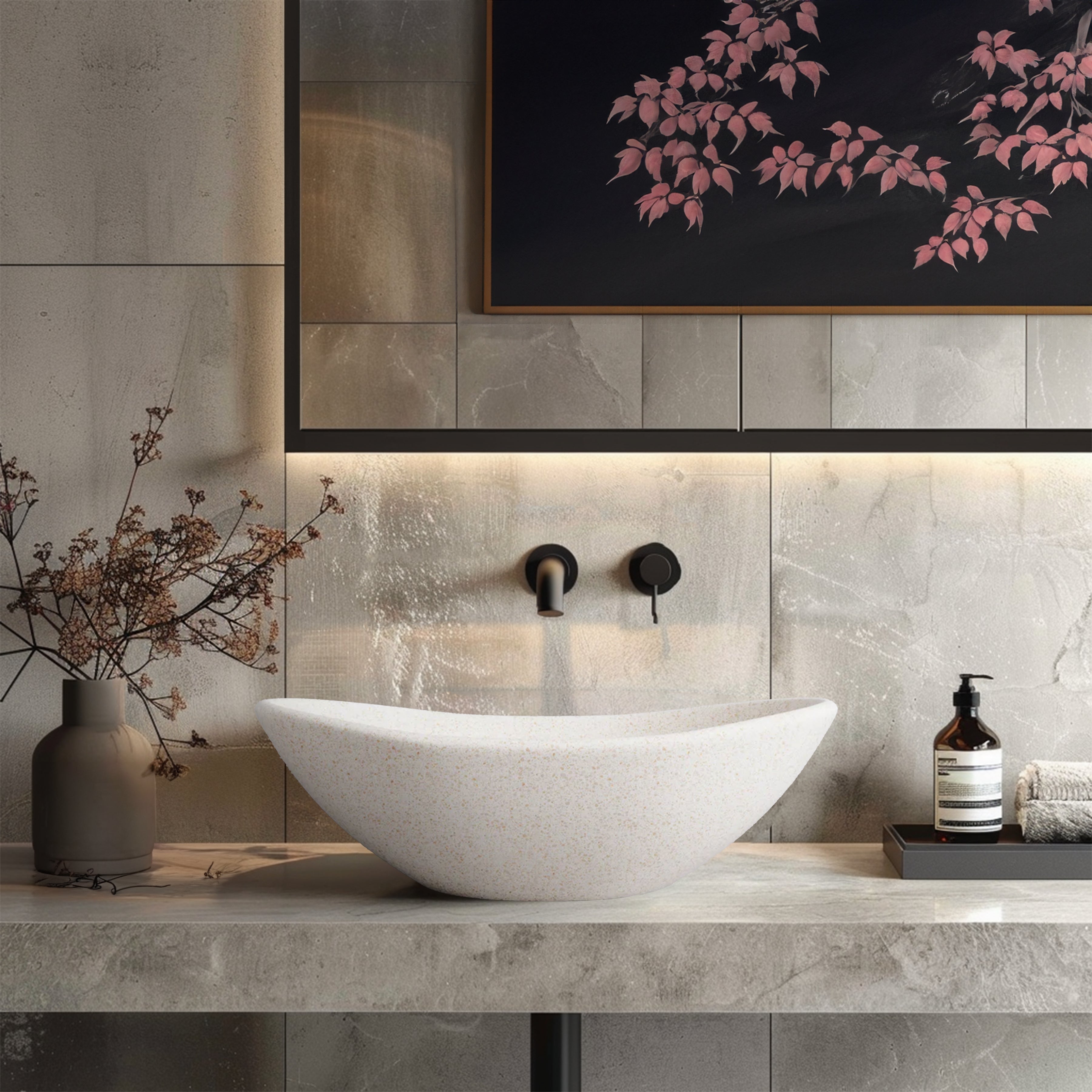MADU ESTHER HAMMOCK ABOVE COUNTER BASIN TERRAZO STONE WHITE 595MM