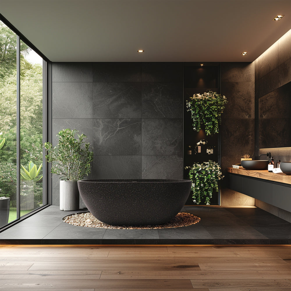 MADU HONEY FREESTANDING BATHTUB HANDCRAFTED TERRAZO STONE BLACK 1500MM