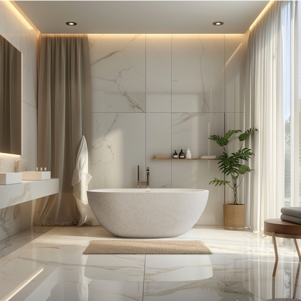 MADU HONEY FREESTANDING BATHTUB HANDCRAFTED TERRAZO STONE WHITE 1500MM