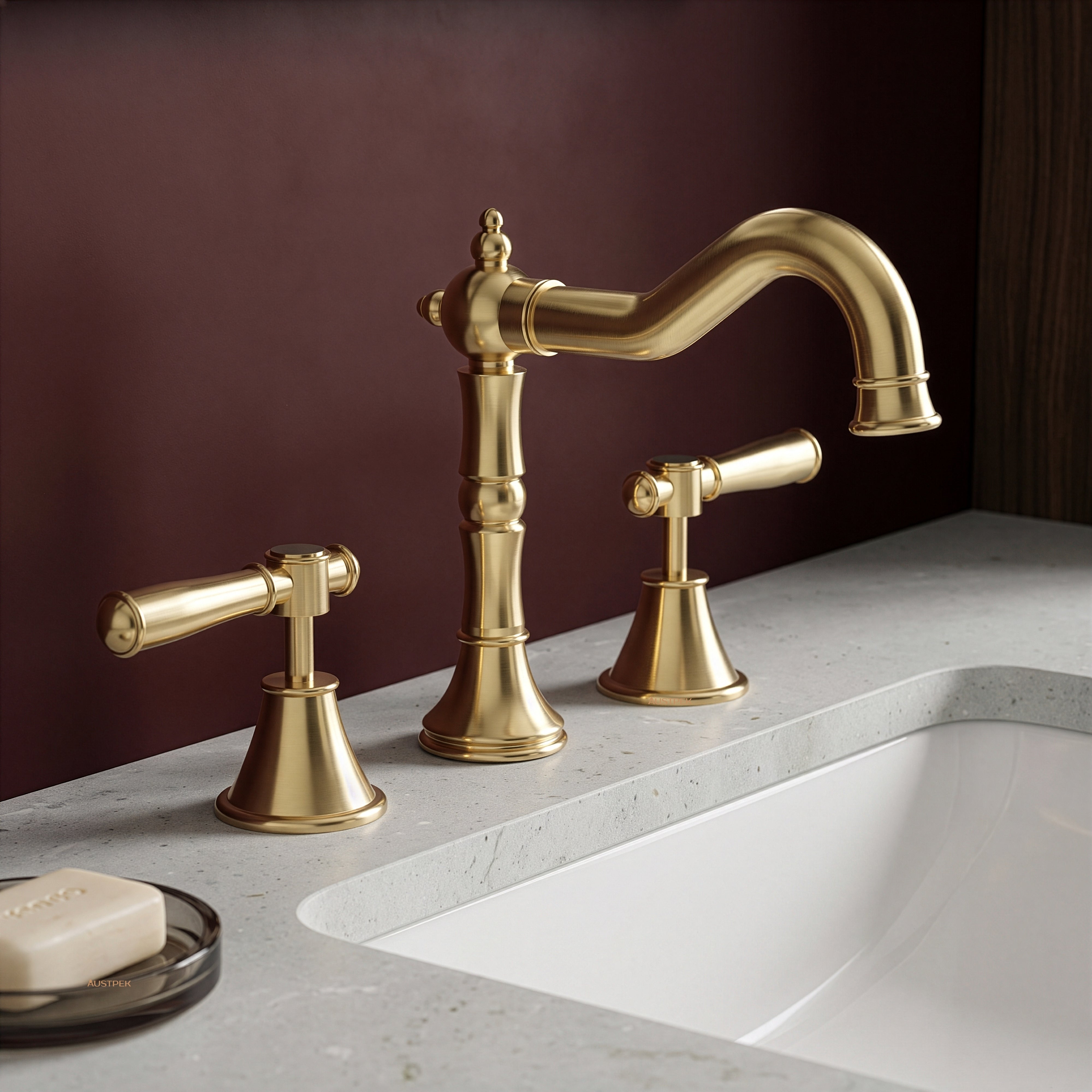Ikon clasico three piece basin set brushed gold (brass handle)