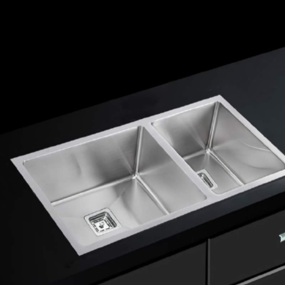 POSEIDON HANDMADE DOUBLE BOWL UNDERMOUNT KITCHEN SINK WHITE 750MM