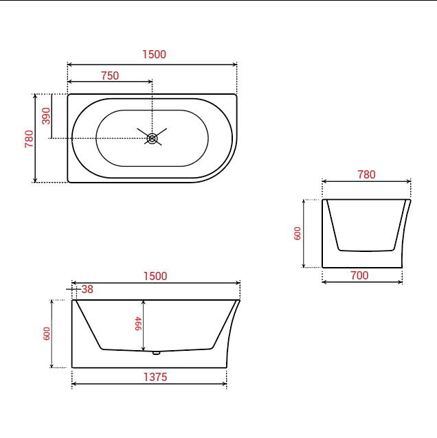BROADWAY FS7 FREESTANDING LEFT CORNER SPA BATHTUB GLOSS WHITE 1500MM WITH 10 JETS
