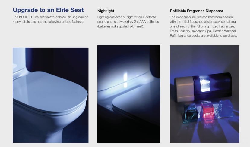 KOHLER MODERNLIFE BACK TO WALL TOILET SUITE WITH ELITE SEAT W/ NIGHTLIGHT GLOSS WHITE