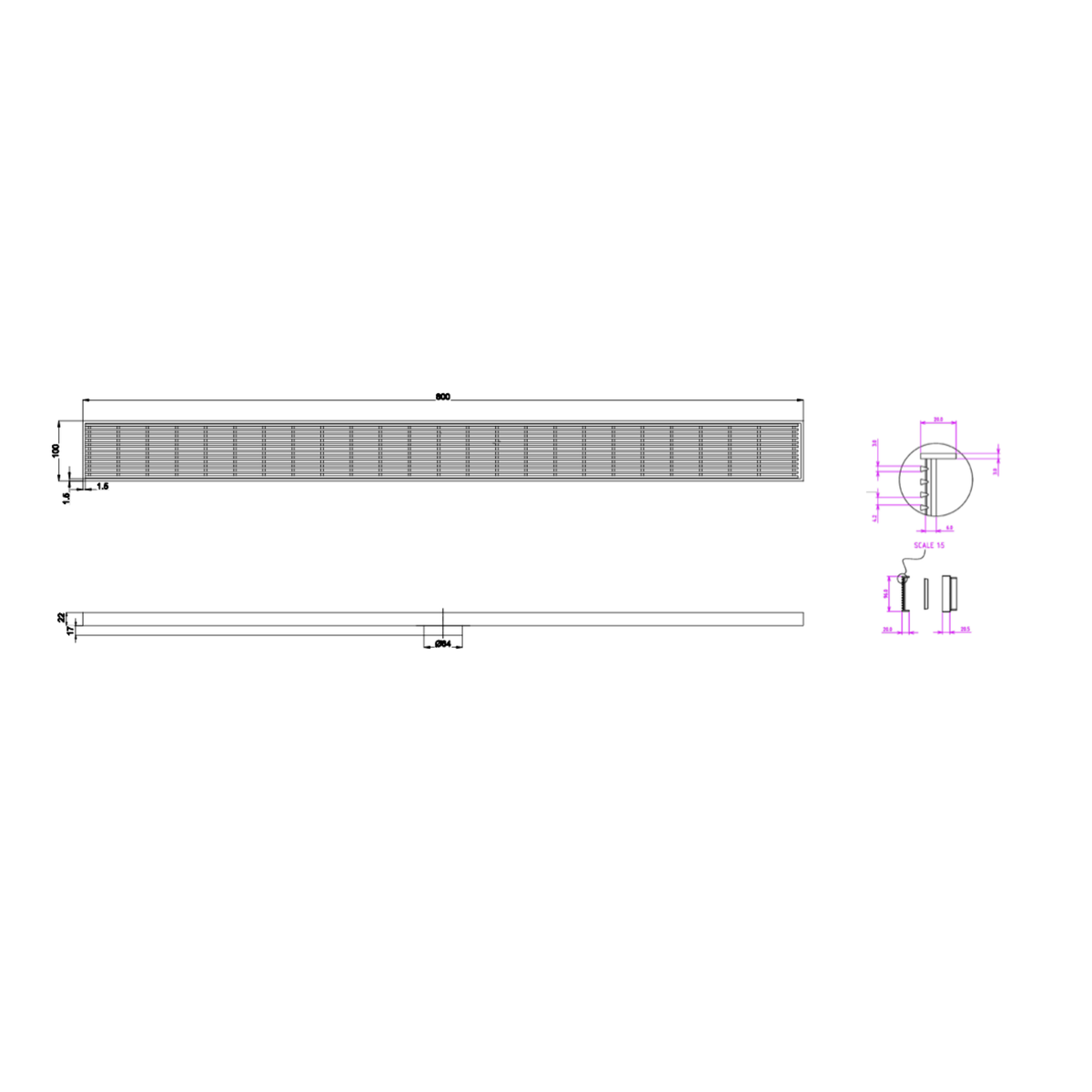 LINSOL EZYFLOW HEELGUARD DN64 LINEAR WASTE 800MM BRUSHED NICKEL