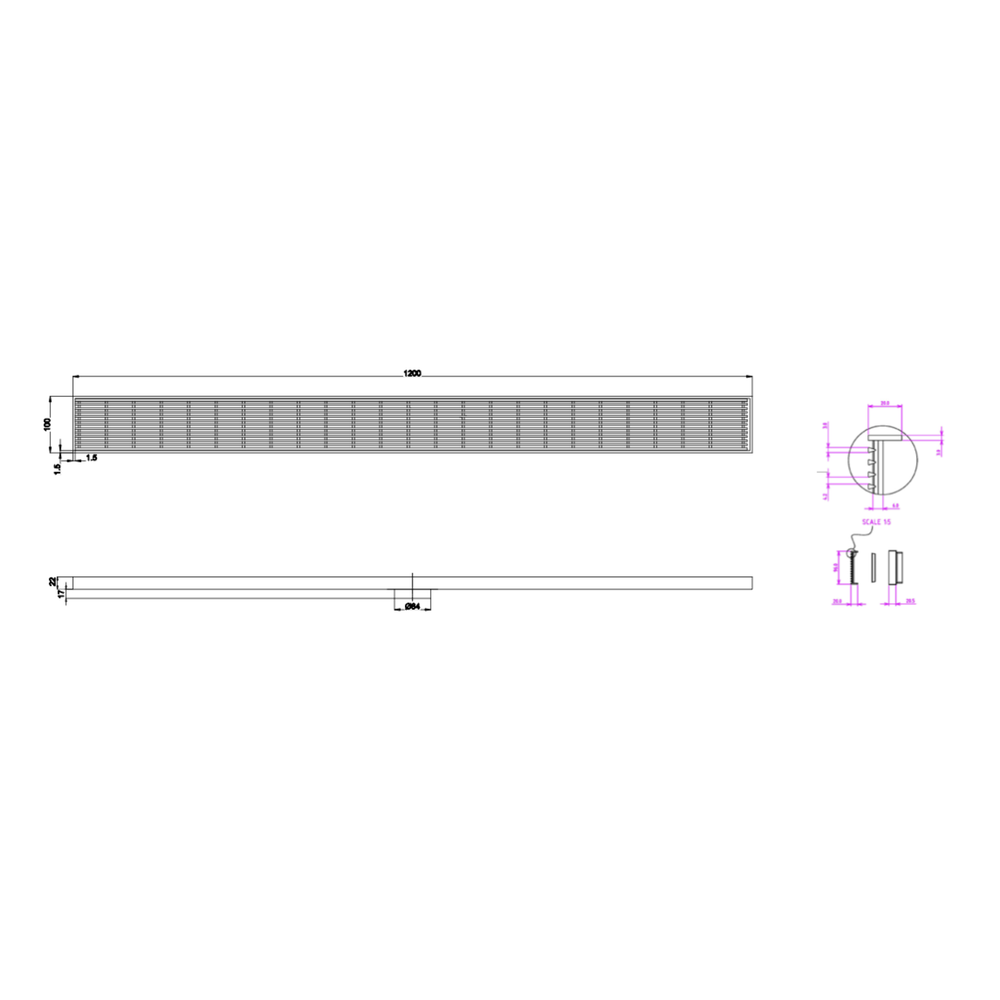 LINSOL EZYFLOW HEELGUARD DN64 LINEAR WASTE 1200MM BRUSHED BRASS