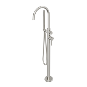 LINSOL NURE FREESTANDING BATH FILLER WITH HAND SHOWER 1012MM BRUSHED NICKEL