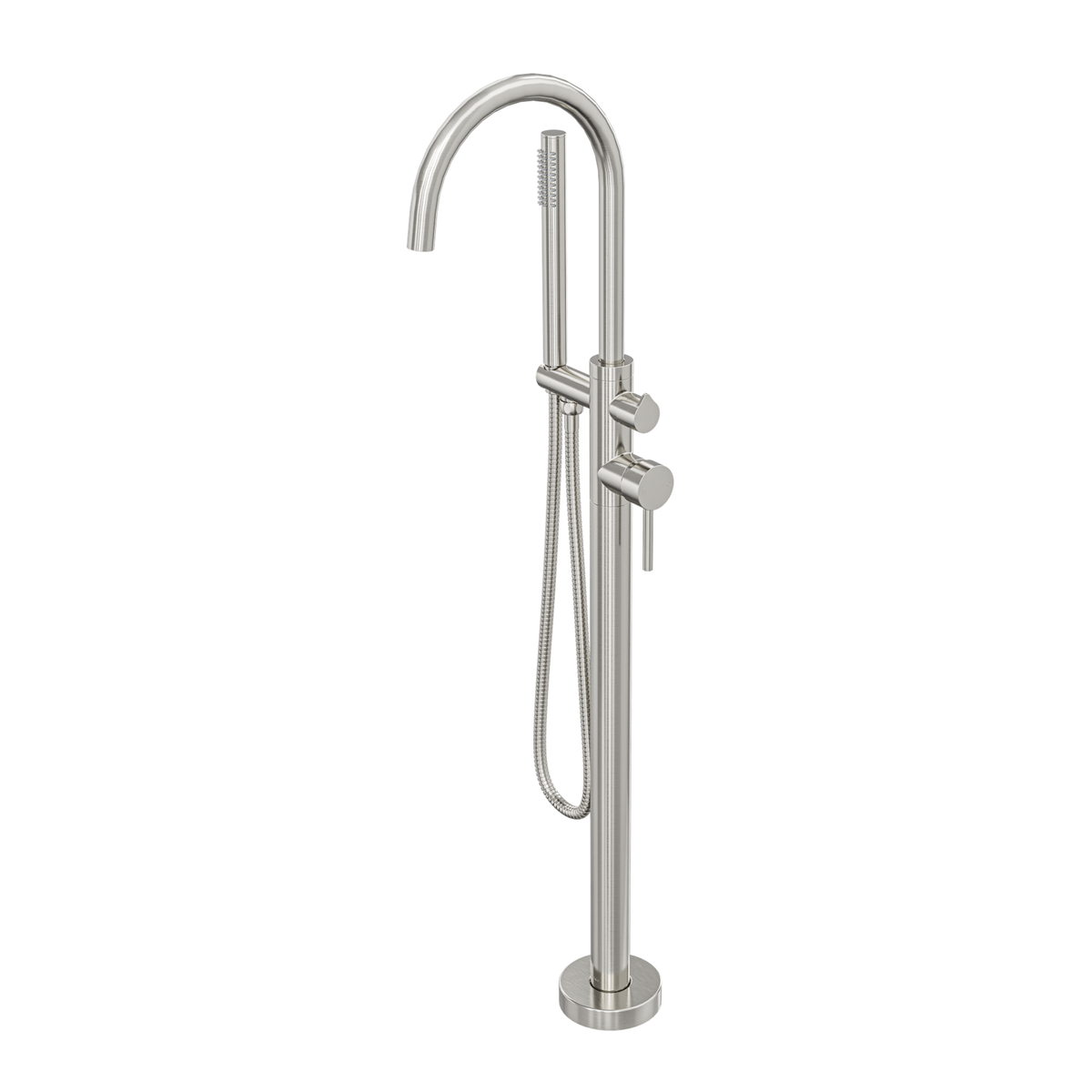 LINSOL NURE FREESTANDING BATH FILLER WITH HAND SHOWER 1012MM BRUSHED NICKEL