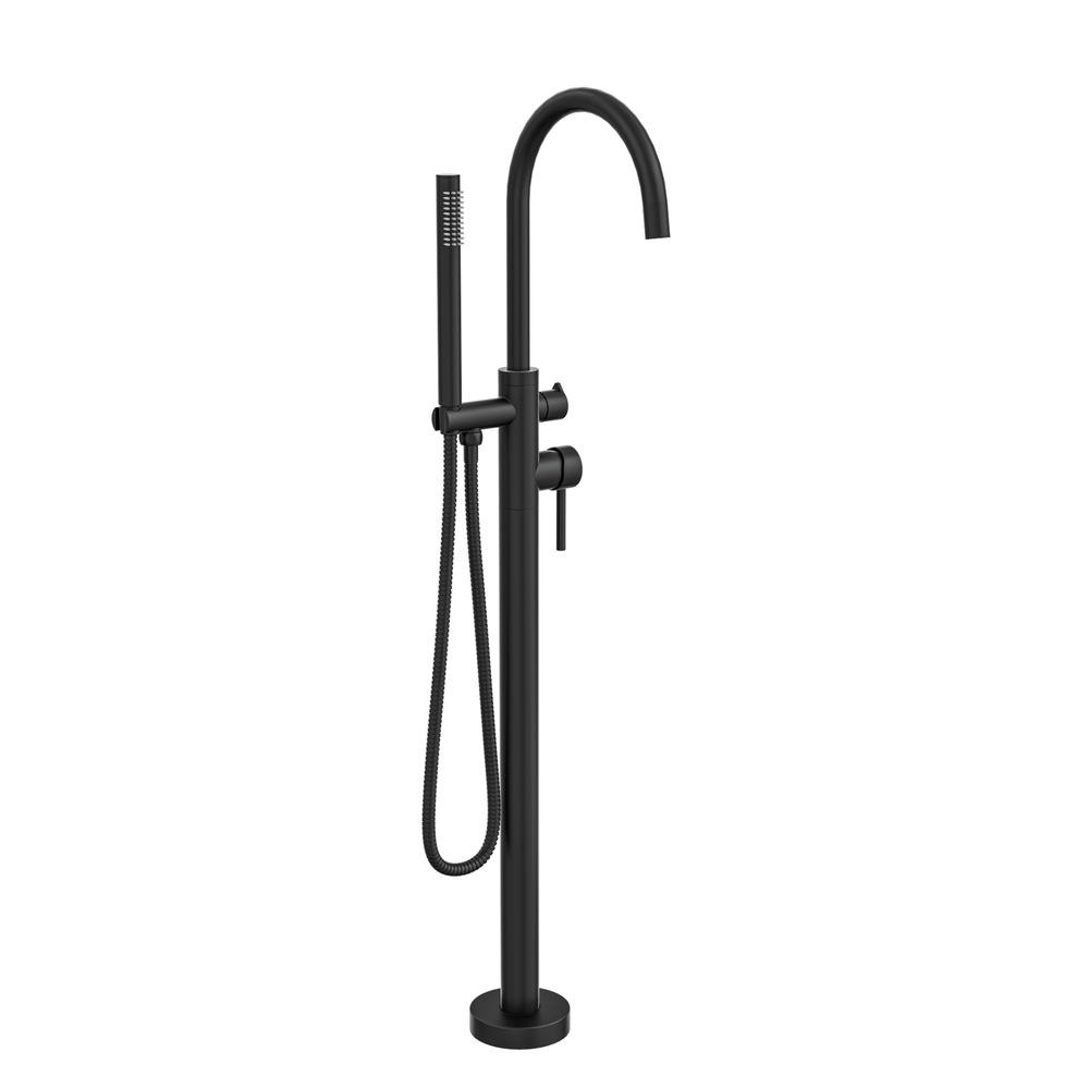 LINSOL NURE FREESTANDING BATH FILLER WITH HAND SHOWER 1012MM MATTE BLACK