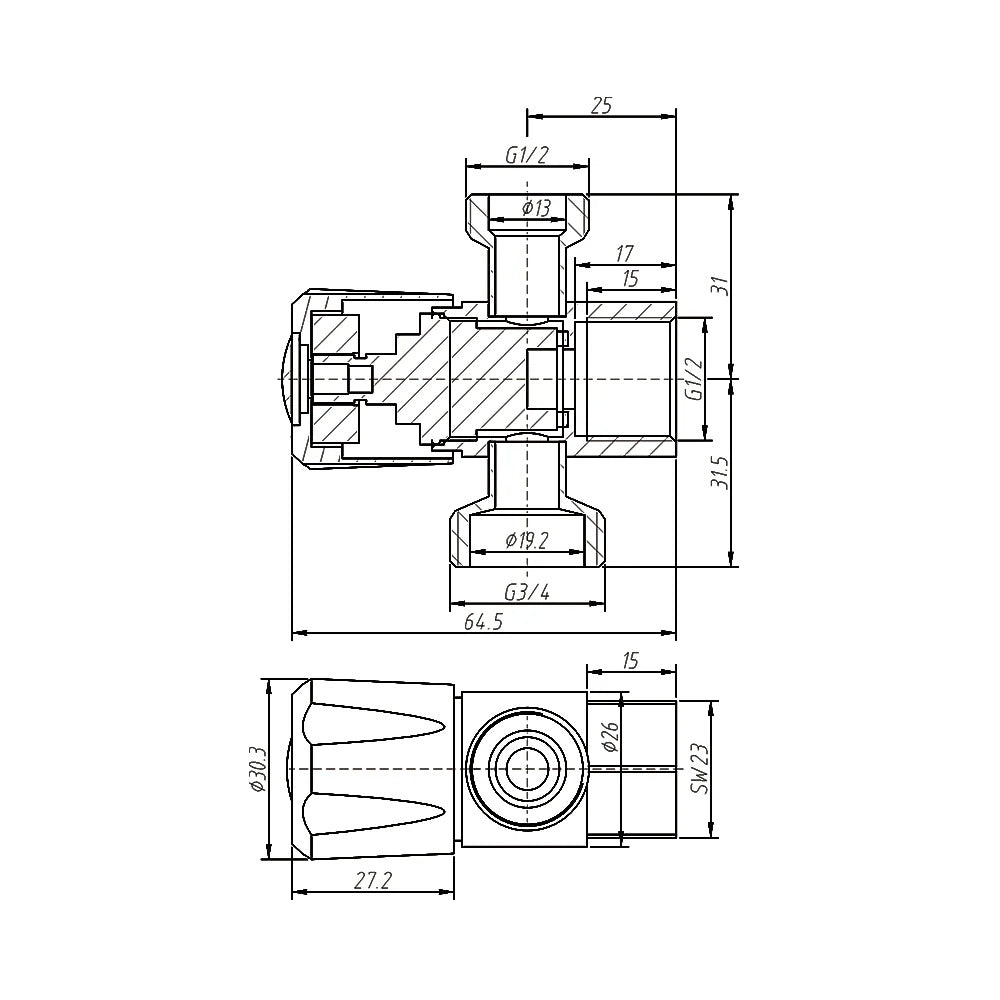 AMOZA THREE WAY STOP TAP BRUSHED STAINLESS STEEL