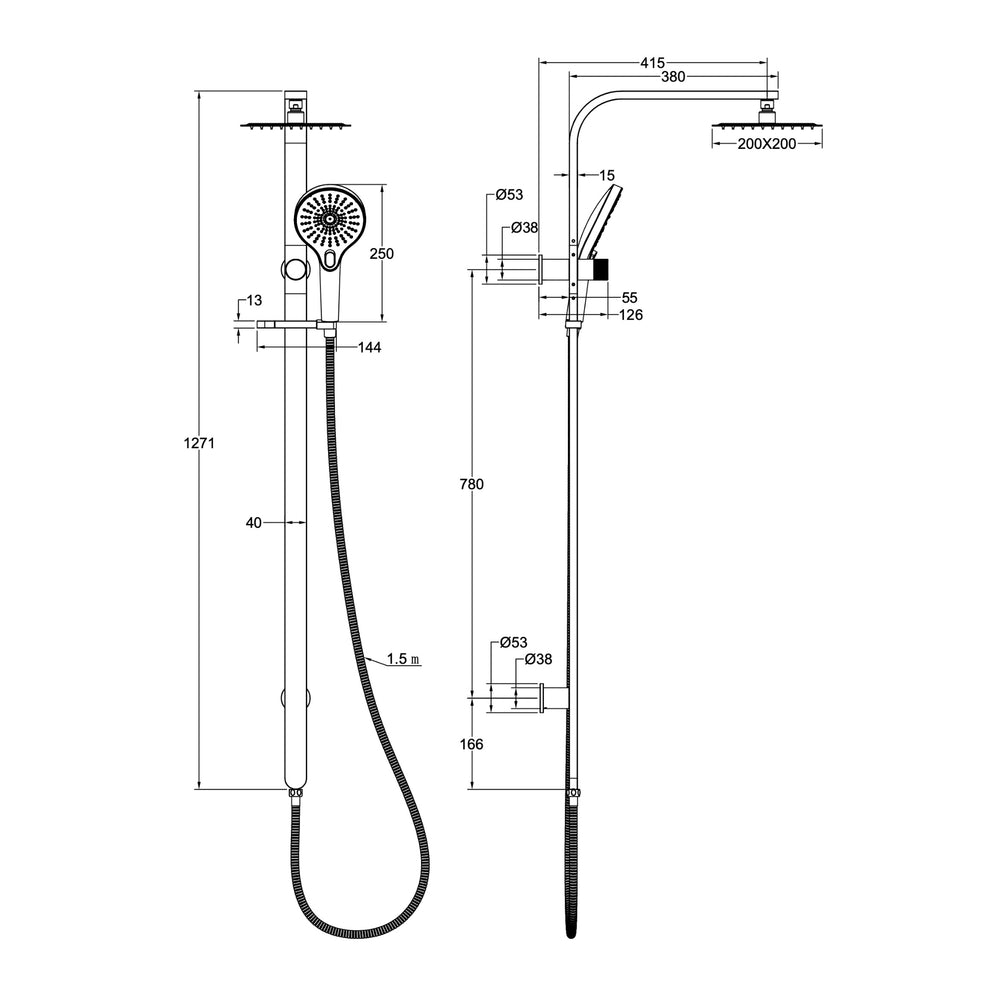 LINSOL OCEANJET LEAD FREE TWIN SHOWER WITH LONG RAIL 1271MM CHROME