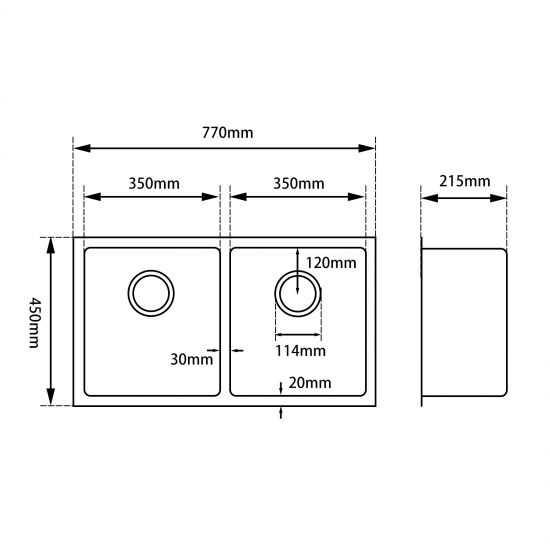 AQUAPERLA T304 HANDMADE DOUBLE BOWL KITCHEN SINK STAINLESS STEEL 770MM