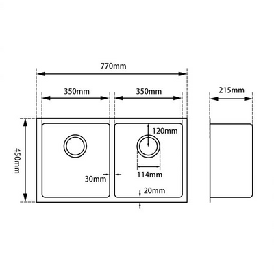 AQUAPERLA T304 HANDMADE DOUBLE BOWL KITCHEN SINK STAINLESS STEEL 770MM