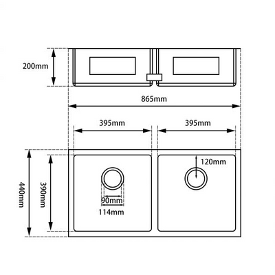 AQUAPERLA T304 HANDMADE DOUBLE BOWL KITCHEN SINK STAINLESS STEEL 865MM