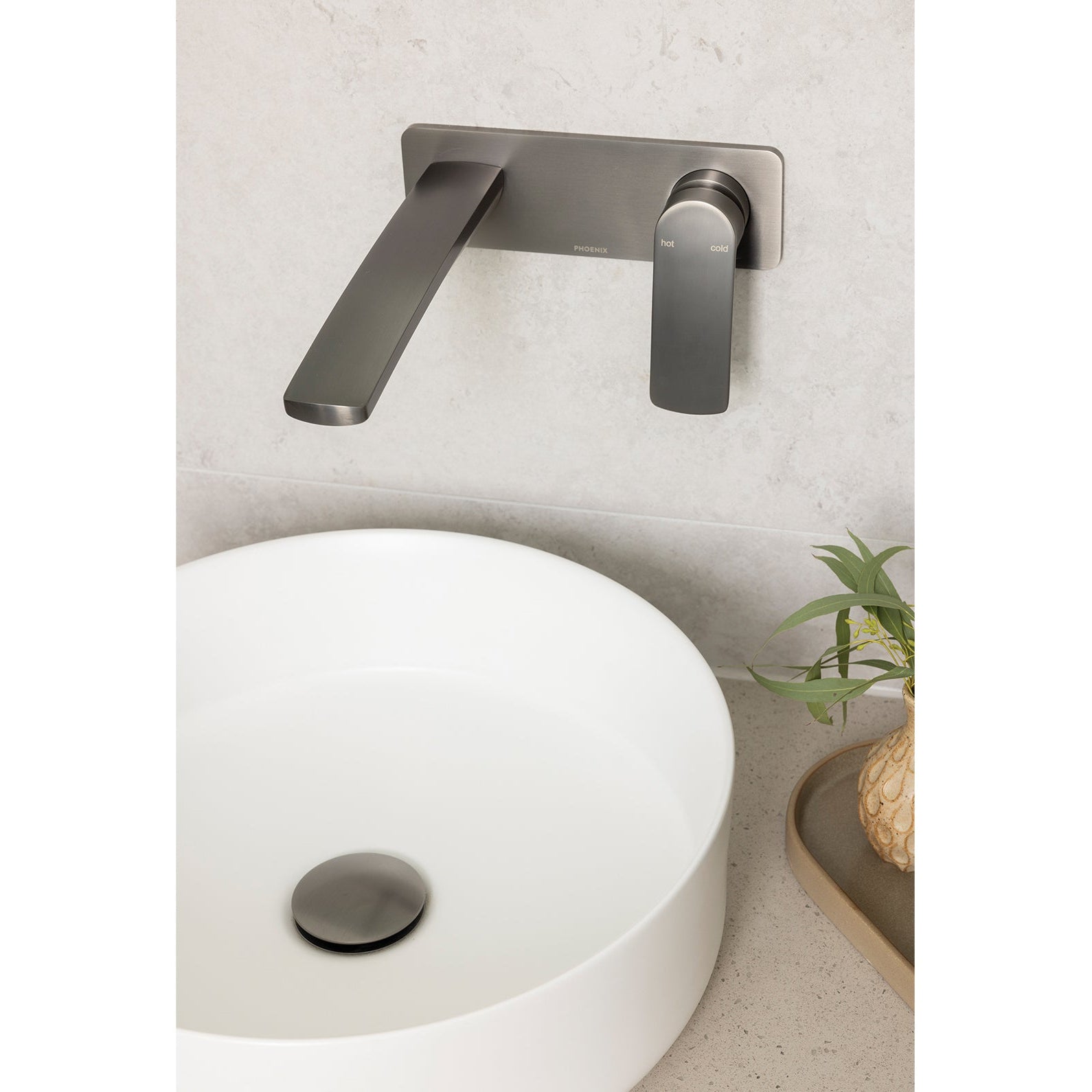 PHOENIX MEKKO SWITCHMIX LEAD FREE WALL BASIN / BATH MIXER SET COMPLETE KIT 200MM BRUSHED CARBON