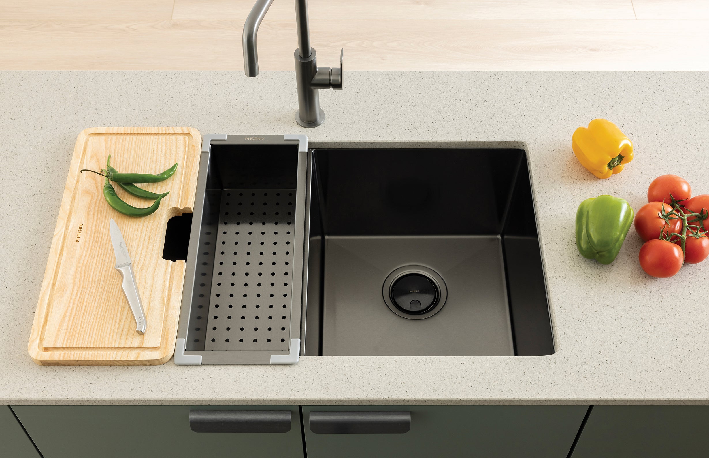 PHOENIX 4000 SERIES DOUBLE BOWL SINK 772MM BRUSHED CARBON