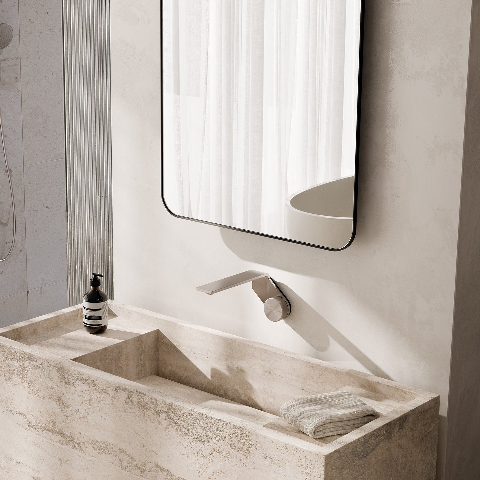 PHOENIX AXIA WALL BASIN BATH MIXER SET 200MM BRUSHED NICKEL