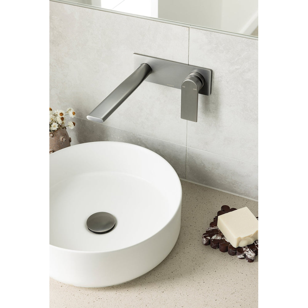 PHOENIX TEEL SWITCHMIX WALL BASIN AND BATH MIXER SET 200MM BRUSHED CARBON