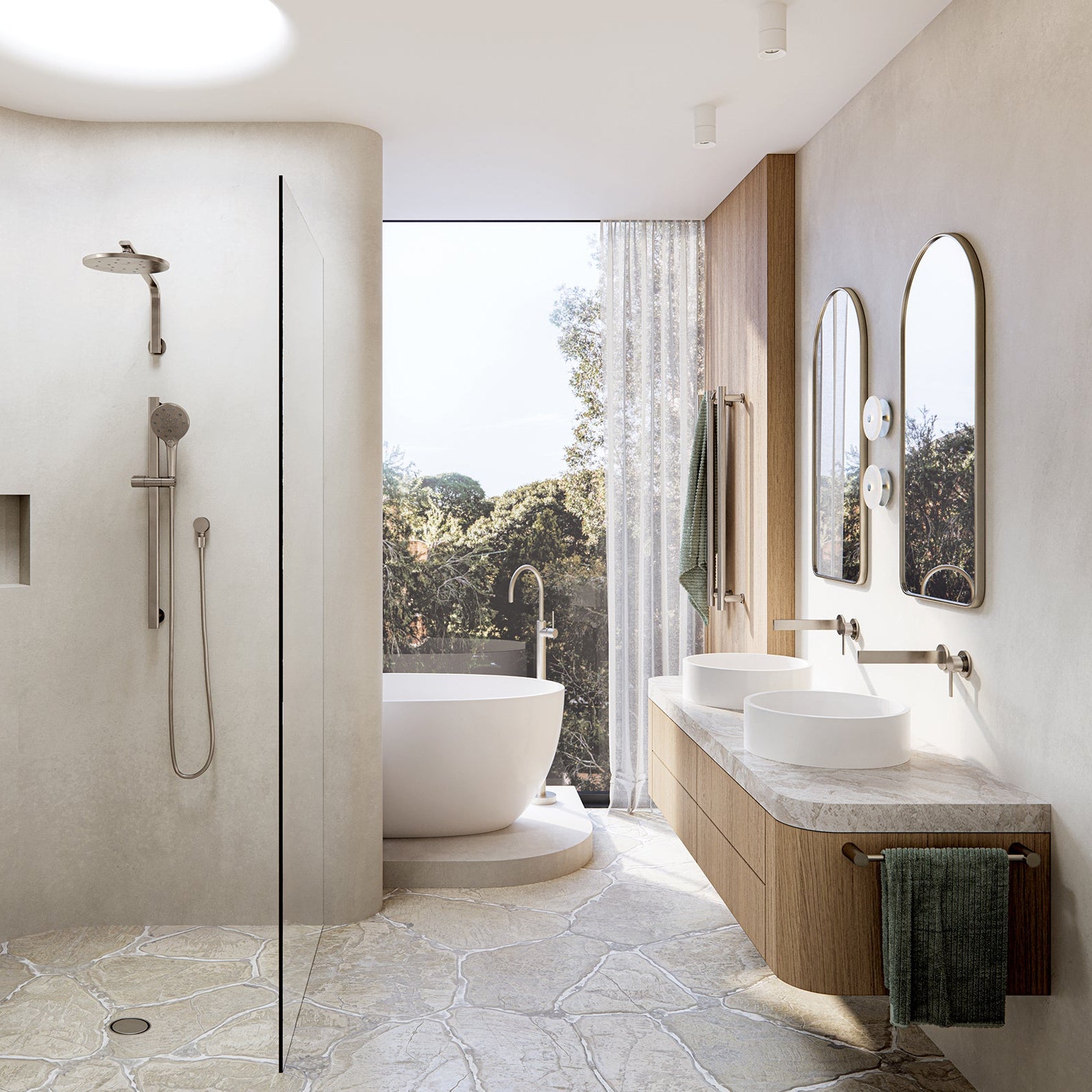 PHOENIX LEXI MKII SWITCHMIX WALL BASIN MIXER SET FIT-OFF AND ROUGH-IN KIT 200MM BRUSHED NICKEL