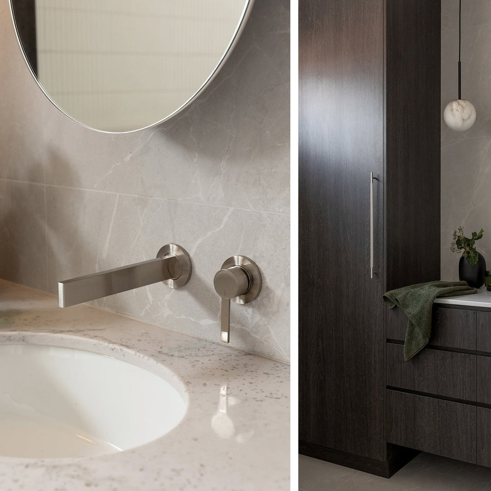 PHOENIX LEXI MKII SWITCHMIX WALL BASIN MIXER SET FIT-OFF AND ROUGH-IN KIT 200MM BRUSHED NICKEL