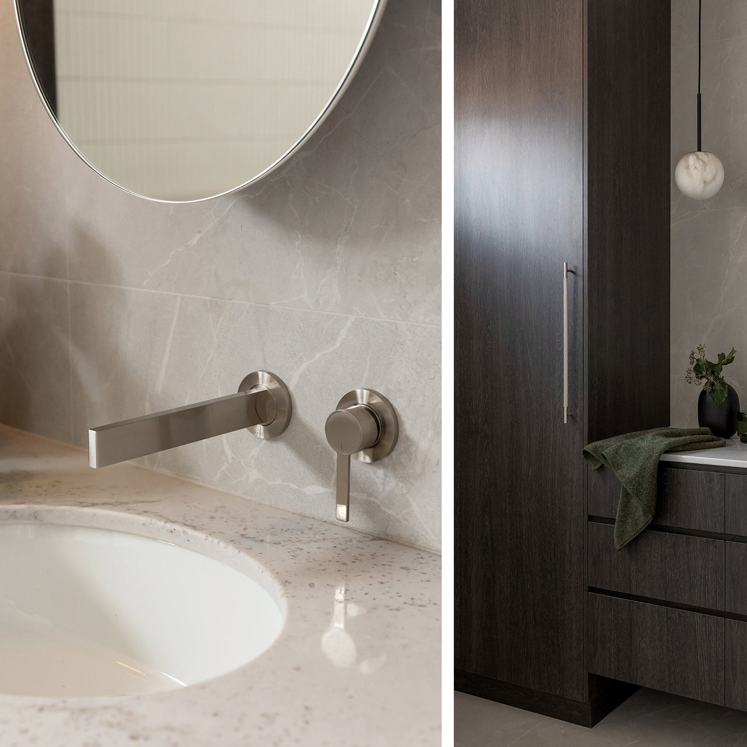 PHOENIX LEXI MKII SWITCHMIX WALL BASIN MIXER SET FIT-OFF AND ROUGH-IN KIT 200MM BRUSHED NICKEL