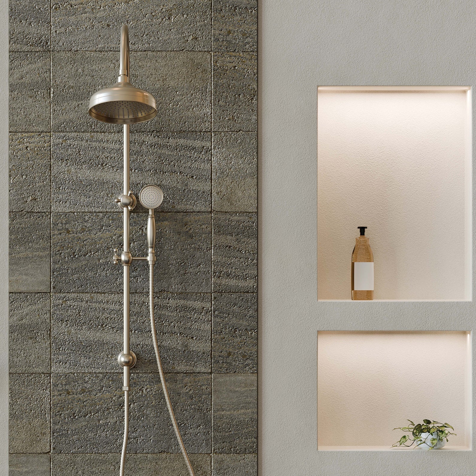 PHOENIX CROMFORD ROSE TWIN SHOWER 208MM BRUSHED NICKEL