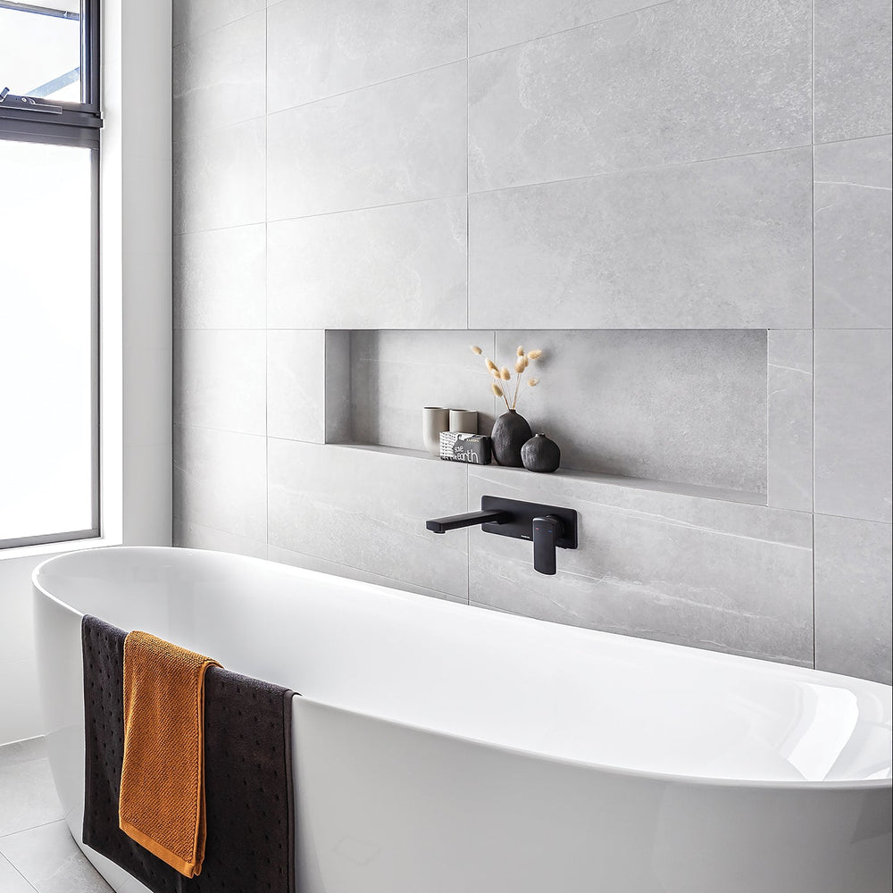 PHOENIX TEVA LEAD FREE WALL BASIN / BATH MIXER SET WITH TRIM KIT AND BODY 200MM MATTE BLACK