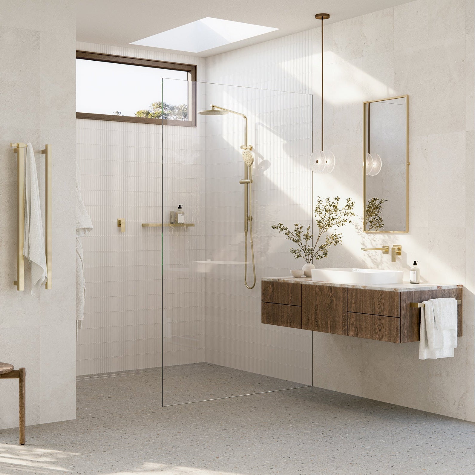 PHOENIX GLOSS SHOWER SHELF BRUSHED GOLD 400MM