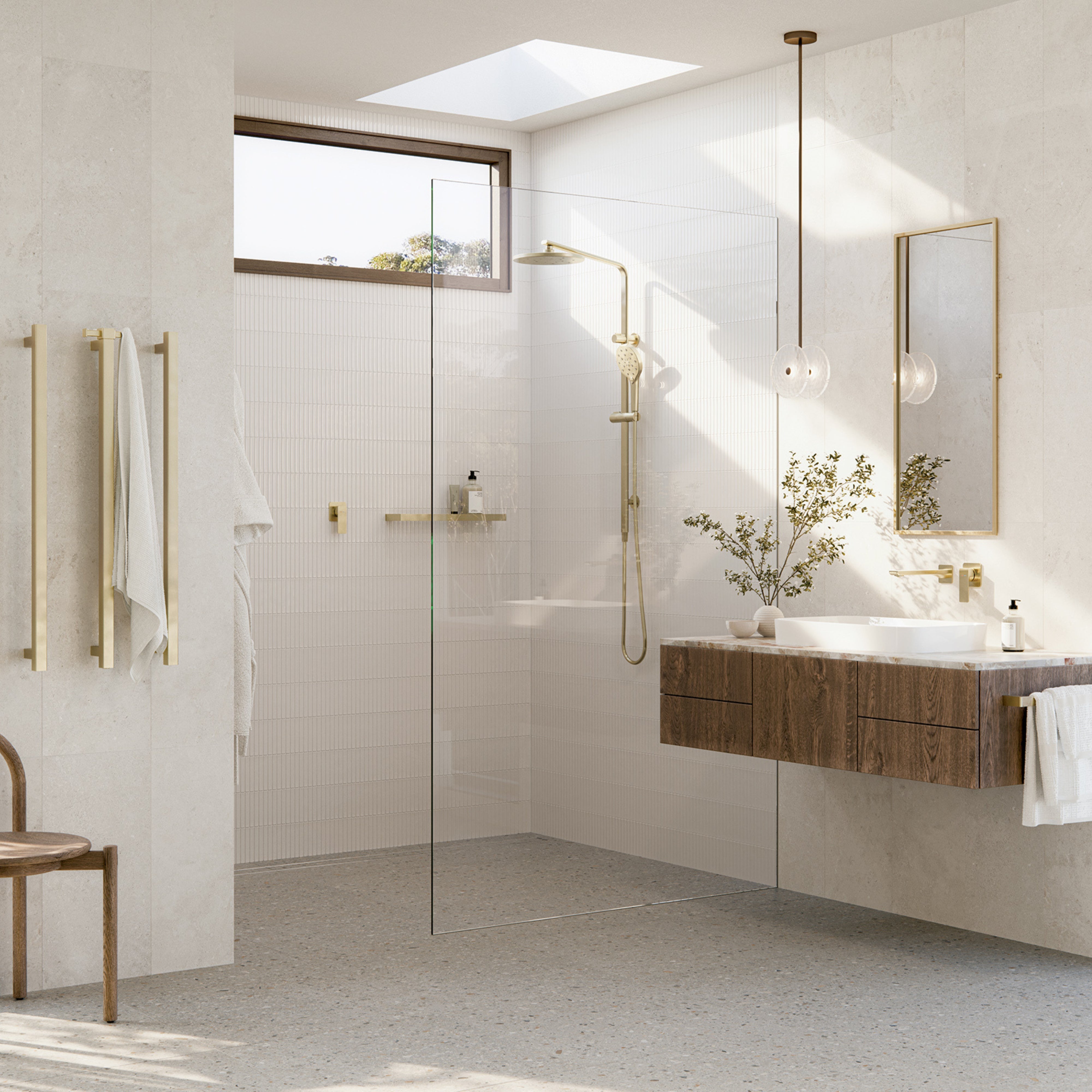 PHOENIX GLOSS MKII WALL BASIN / BATH OUTLET 200MM BRUSHED GOLD