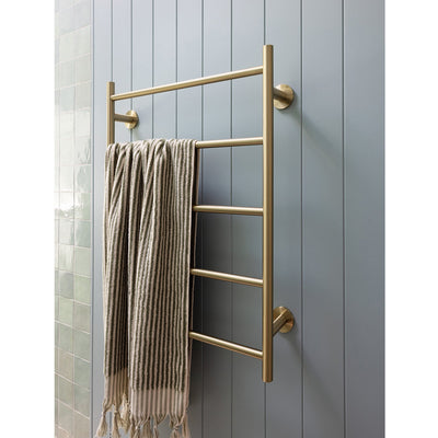 PHOENIX RADII 5-BARS ROUND HEATED TOWEL LADDER W/ ROUND PLATE BRUSHED GOLD 550MM