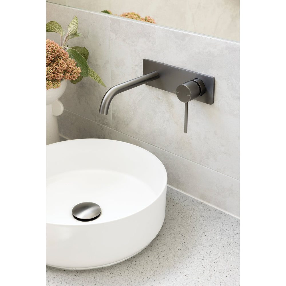 PHOENIX VIVID SLIMLINE LEAD FREE SWITCHMIX WALL BASIN / BATH MIXER SET FIT-OFF AND ROUGH-IN KIT 200MM BRUSHED CARBON
