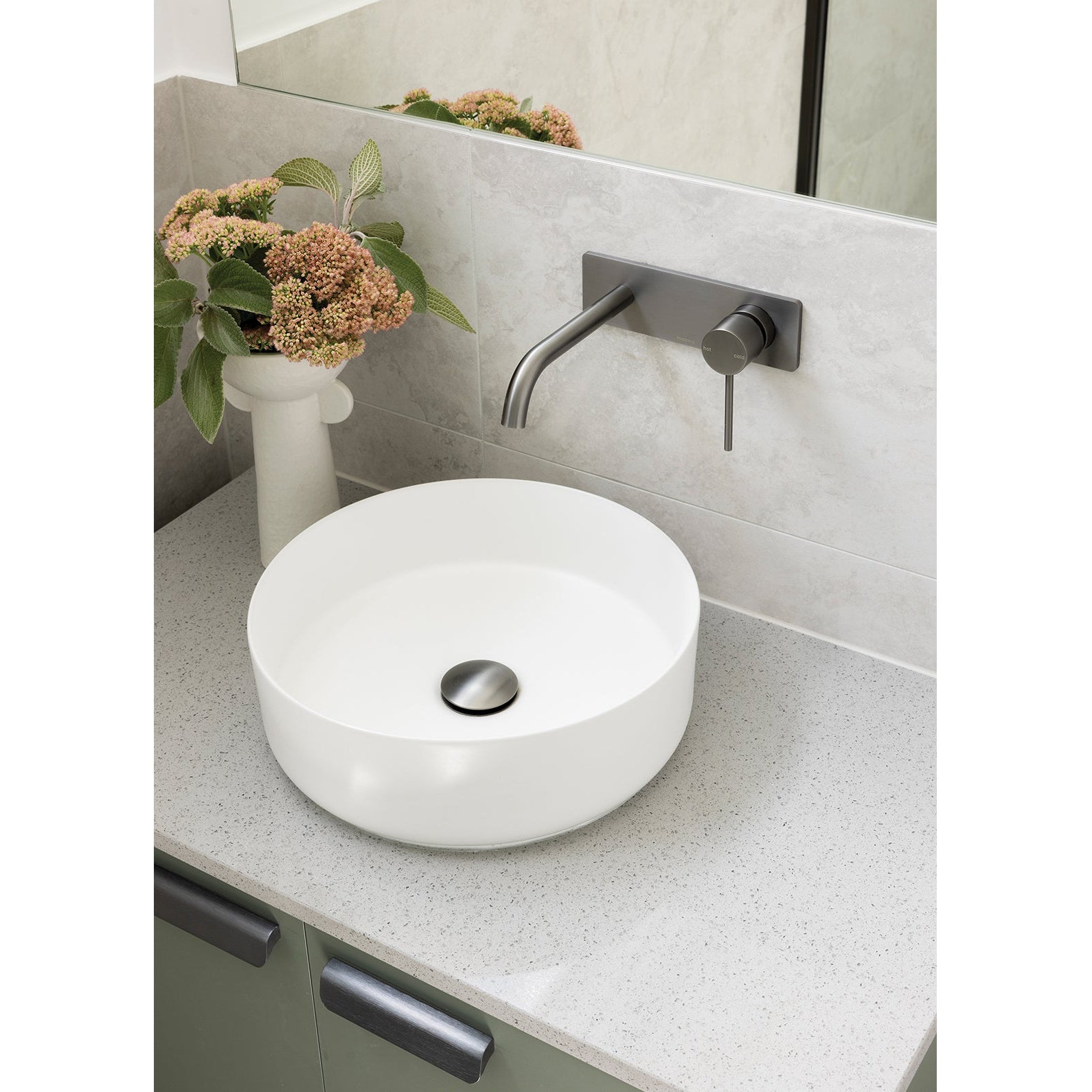 PHOENIX VIVID SLIMLINE LEAD FREE SWITCHMIX WALL BASIN / BATH MIXER SET FIT-OFF AND ROUGH-IN KIT 200MM BRUSHED CARBON