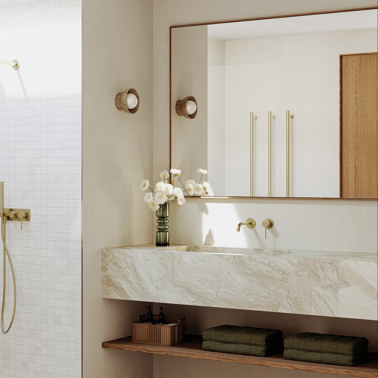 PHOENIX VIVID SLIMLINE SWITCHMIX WALL BASIN / BATH MIXER SET BRUSHED GOLD