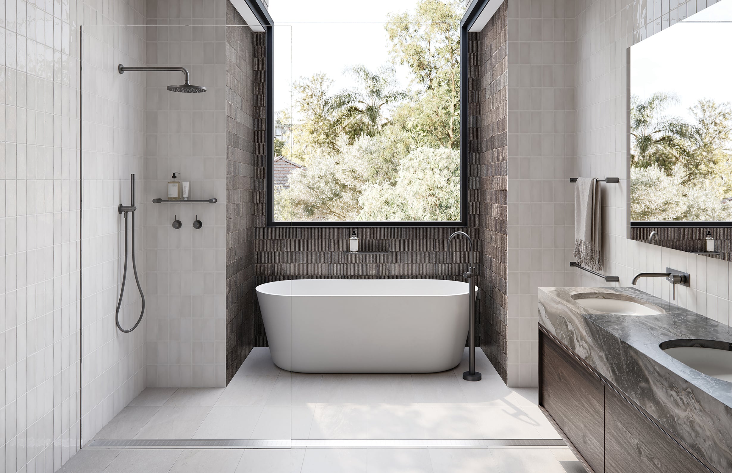 PHOENIX VIVID SLIMLINE WALL BASIN MIXER SET 180MM BRUSHED CARBON