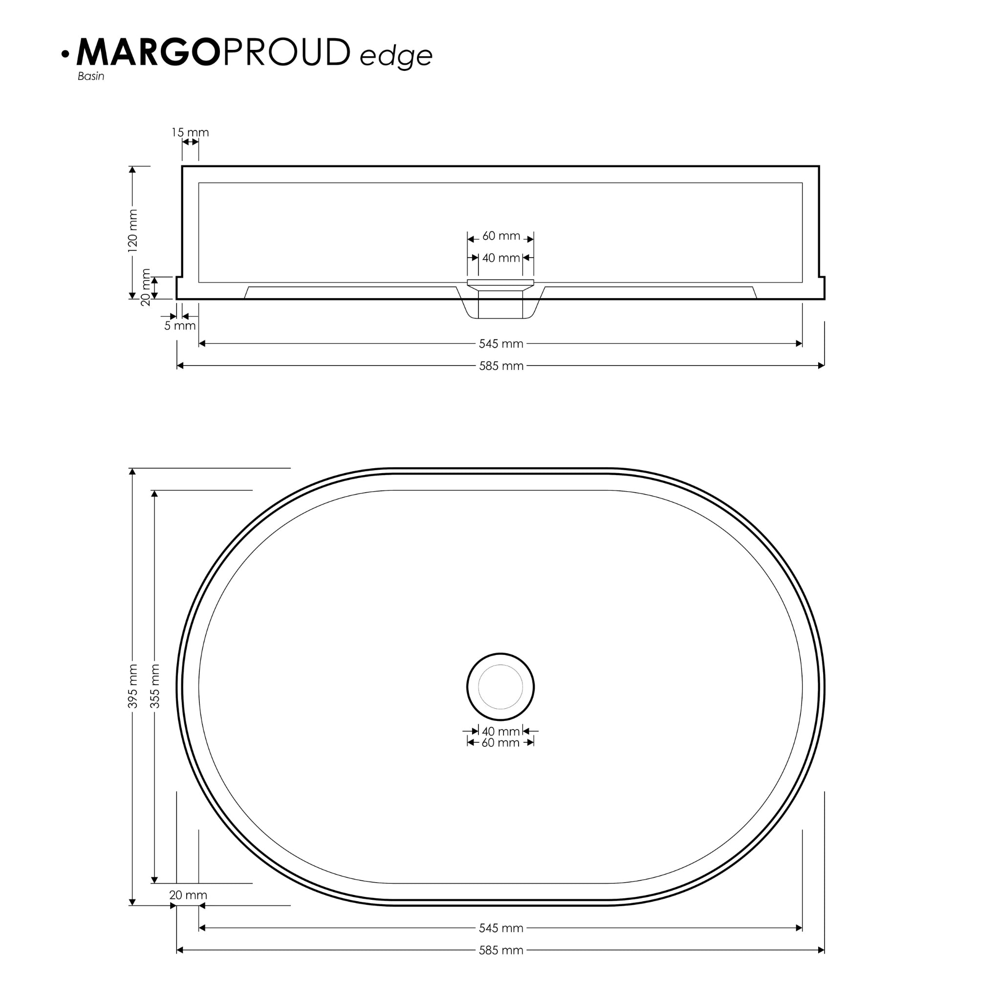 MADU MARGO OVAL ABOVE COUNTER BASIN TERRAZO STONE PROUD EDGE BLACK 585MM